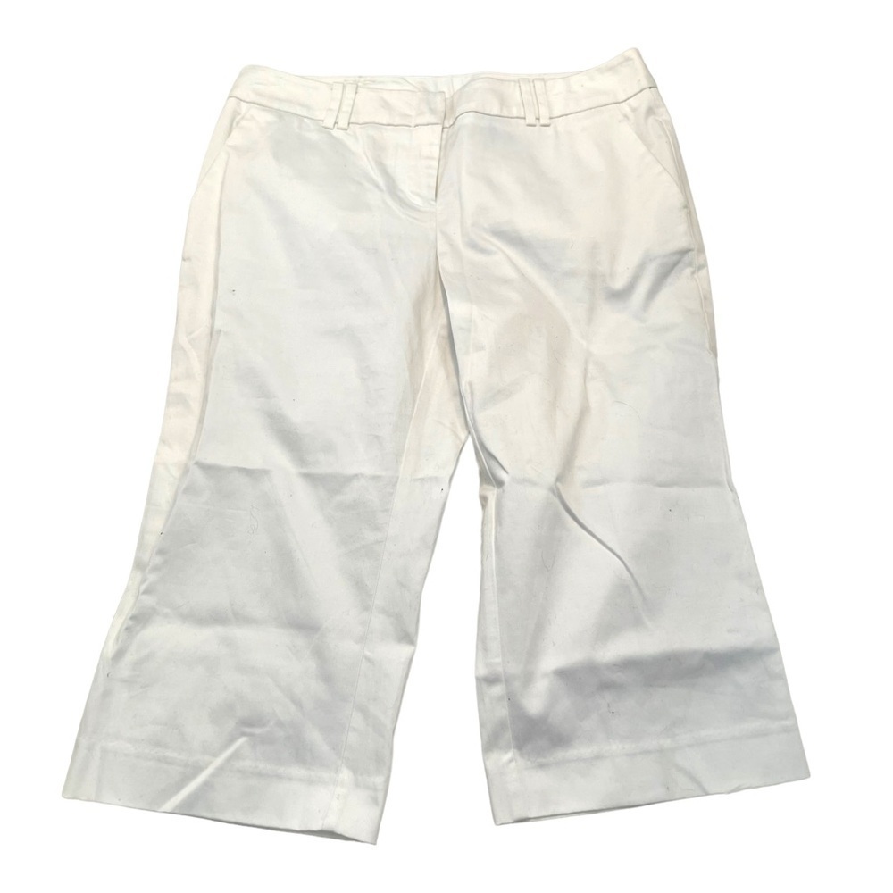 New York & Company Womens Size 4 Cropped Chino Pant Wide Leg Solid White Stretch